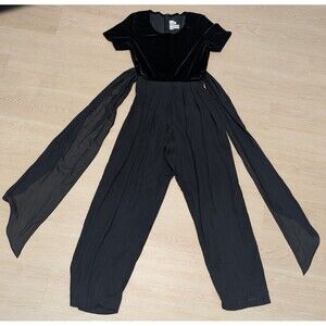 1990s Caren Desiree Company Size 4 Black Velvet Wide Leg Jumpsuit